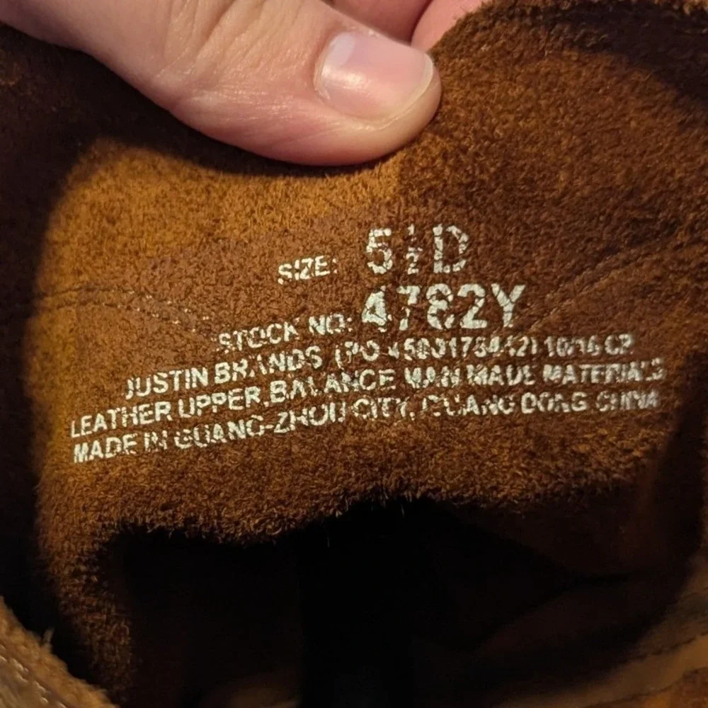 Justin Kids Sz 5.5D Aged Bark Work Boots Brown Leather Roper Cowboy Boots 4782Y